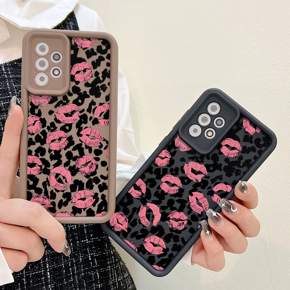 Vintage Leopard Print Lip Phone Case For Samsung S25 S26 Ultra S24 S23 S22 Plus S21 FE A57 A56 A37 A36 A17 A07 A16 A15 A55 Cover