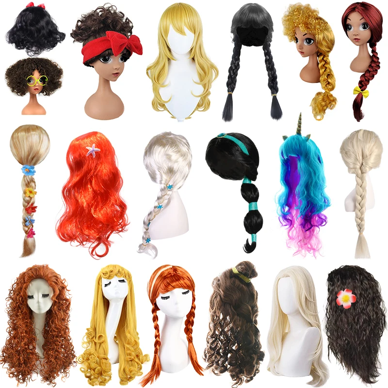 Fancy Girl Princess Rapunzel Wig Children\'s Birthday Party Halloween Disguised Child Little Mermaid Elsa Aurora Snow White Hair