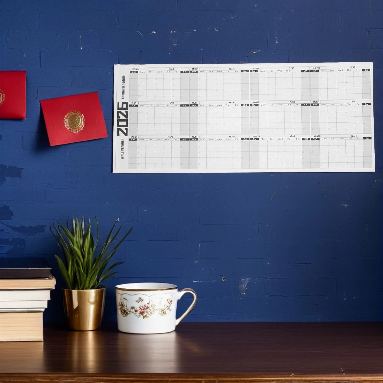 Calendario da parete cancellabile a secco Grande 100x42 cm Lavagna laminata riutilizzabile senza data Pianificatore annuale Organizzatore mensile Ufficio Aula