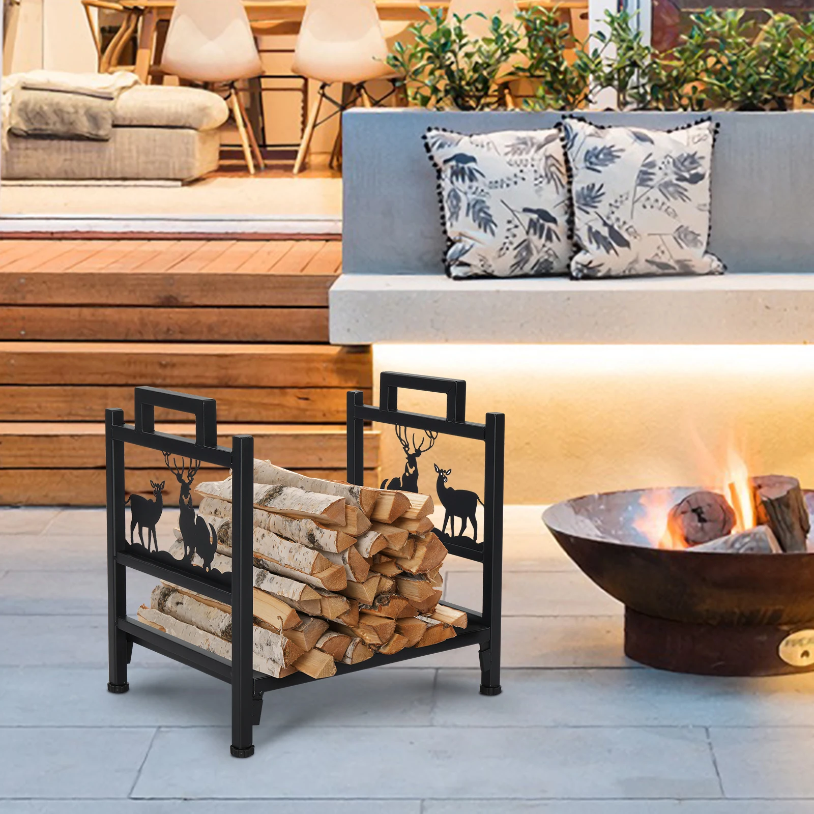 Single Layer Firewood Holder With Animal Pattern