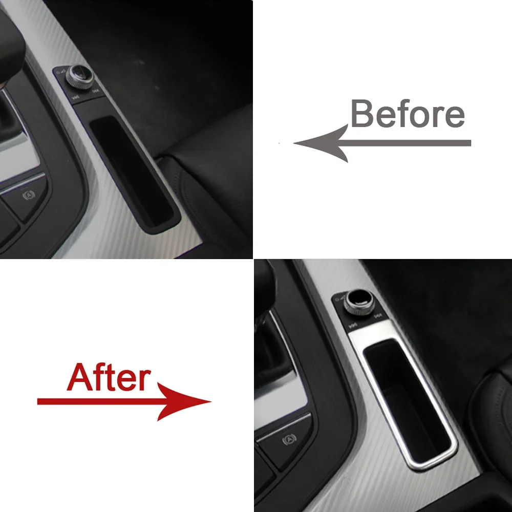 For Audi A4 B9 2017 2018 2019 Car Gear Key Box Sticker Decorative Frame Volume Adjustment Button Cover Auto Interior Accessories