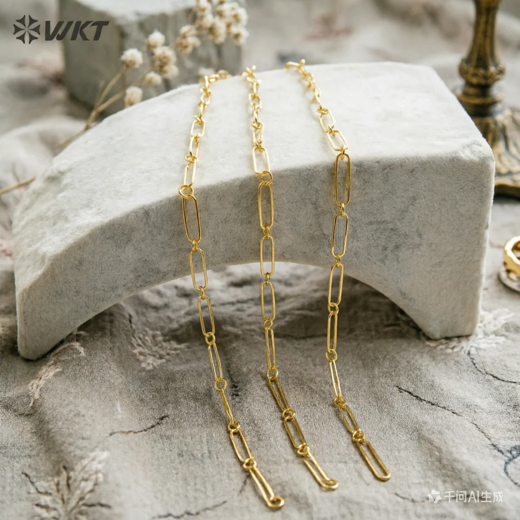 

WT-BC230 New Style 18K Real Gold Plated Long Square Connect By Ring Necklace Chain For Women Jewelry Design