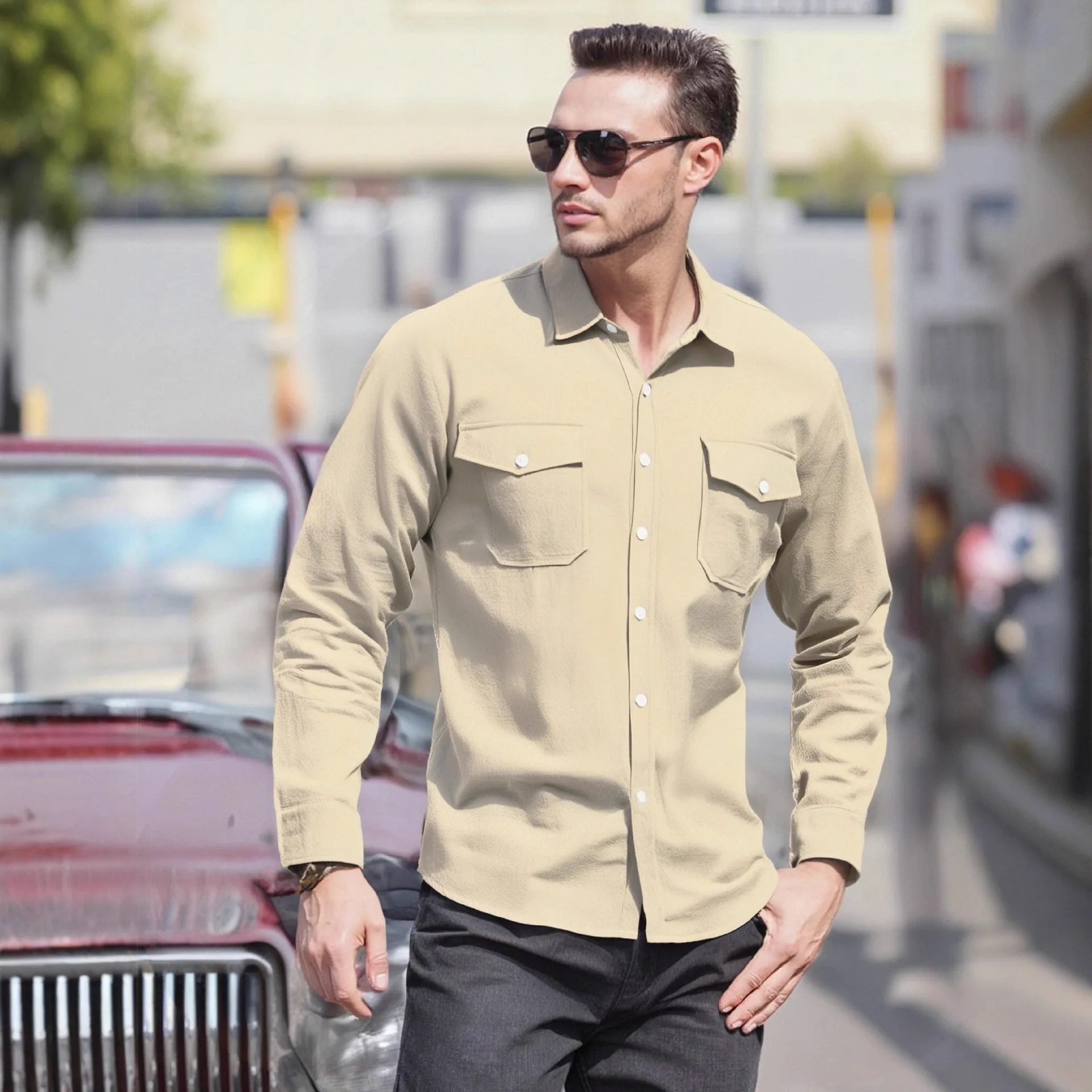 

2025 Men's Linen Casual Shirt European and American Men's Men's Formal Casual Shirt Cool
