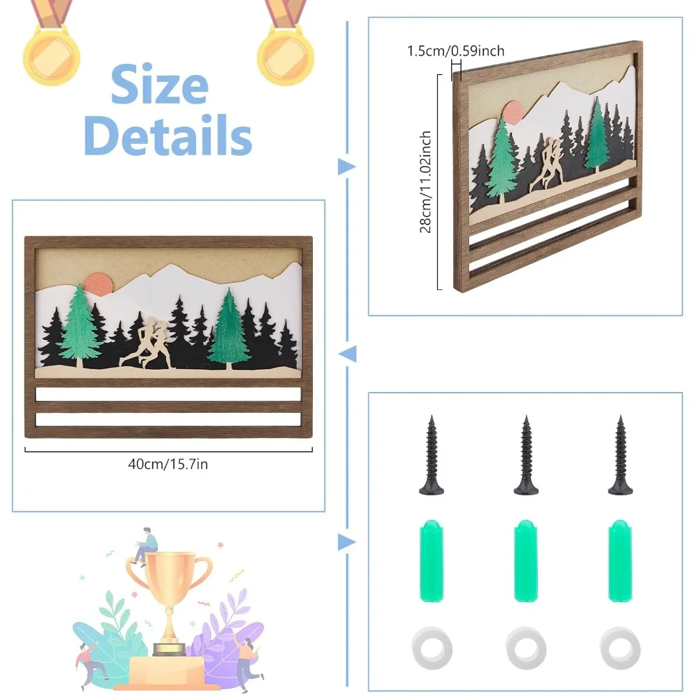 Fashion MDF Wood Medal Hanger Holder with Screws & Plug Gymnastics 280x400x15mm