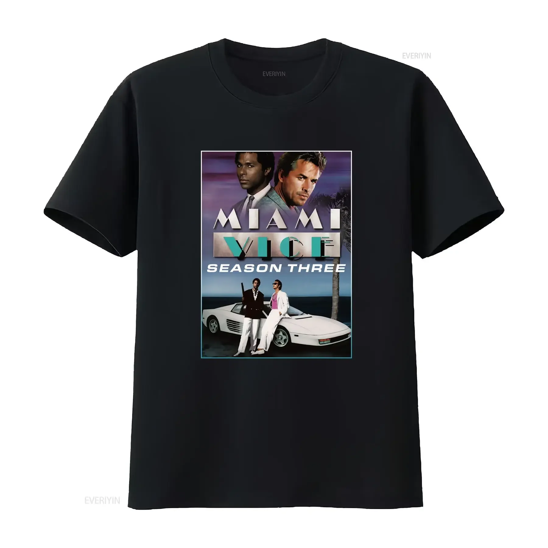 Miami Vice Season Three Vintage Movie Poster T Shirt 8 Colors Film Lover All Sizes S 5XL vintage Washed Comfortable Stretched