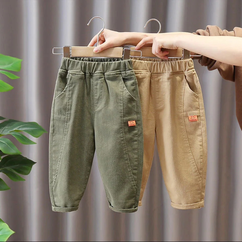 

Children Clothes 2022 Spring Autumn Cargo Pants Full Length Pockets Solid Elastic Waist Cotton Casual Fashion Boys Pants 2-8T