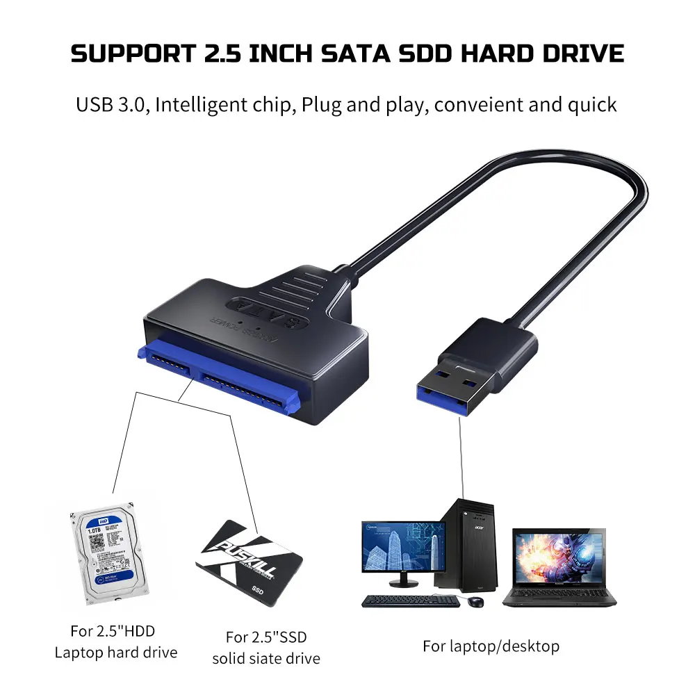 USB 3.0 to SATA/Type-C Cable USB to SATA III Driver Cable Support 2.5 Inch 6Gbps HDD SSD Hard Drive 22-Pin Adapter image 3