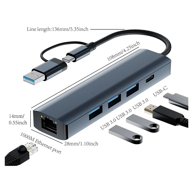 FFYY-USB 3.0 멀티포트 어댑터 USB-C 허브 유형 C 데이터 전송 Pro용 기가비트 이더넷 RJ45 도킹 스테이션