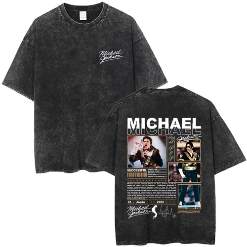 Imagen 2 del producto Camiseta Vintage lavada de Michael Jackson King of Pop para hombre y mujer, camisetas Retro de Rock gótico, camisetas Punk de gran tamaño, ropa de calle