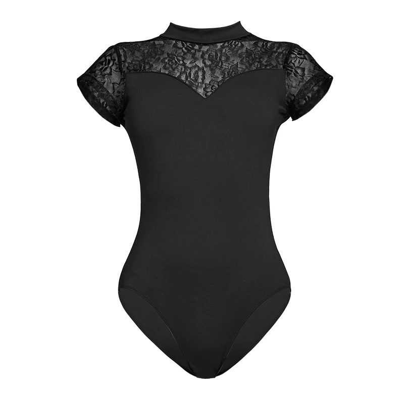 Ballet Leotards Women Adults Ballet Costume Nylon Lace Splice Gymnastics Leotard Short Sleeves Dance Leotards Yoga Bodysuit