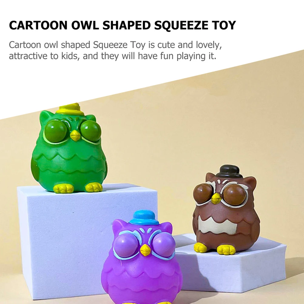 Jouets à presser hibou, 3 pièces, jouet d'anxiété de dessin animé, œil vert, léger, cadeau parfait, extensible et amusant