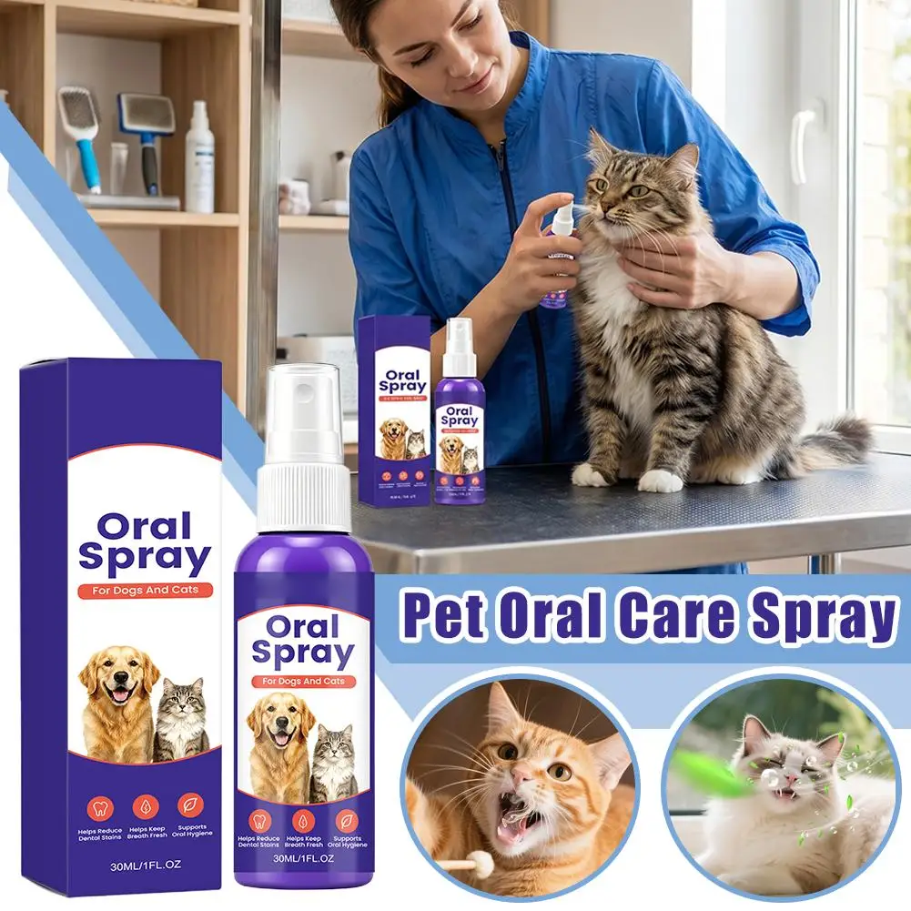 Pet Dental Spray Reduces Plaque & Tartar Buildup Dog Cleaning Bad Freshener Breath Teeth Mint Spray Oral 30ml Care Flavor