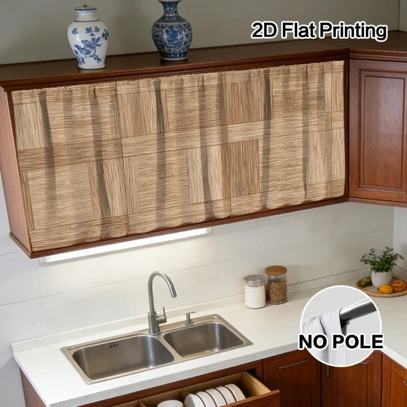 VIKAMA Kitchen Cabinet Skirt Curtain Geometric Brown Texture No Drill Velcro Dustproof Machine Washable