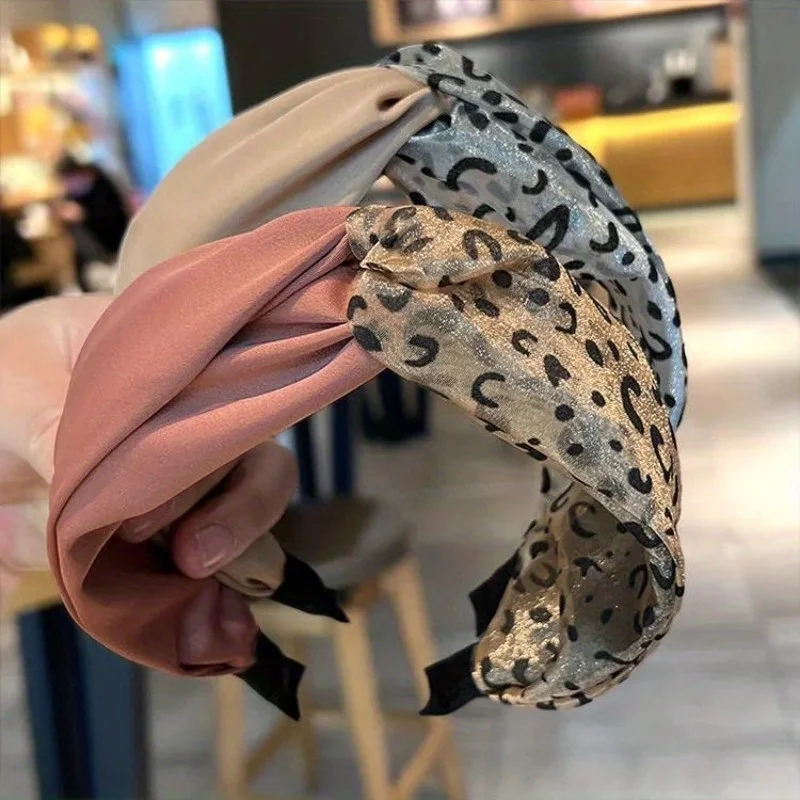 

Leopard Print Headband Cross Weave Design Breathable Comfort for Women Vacation Party Outdoor Hair Accessories Headwear