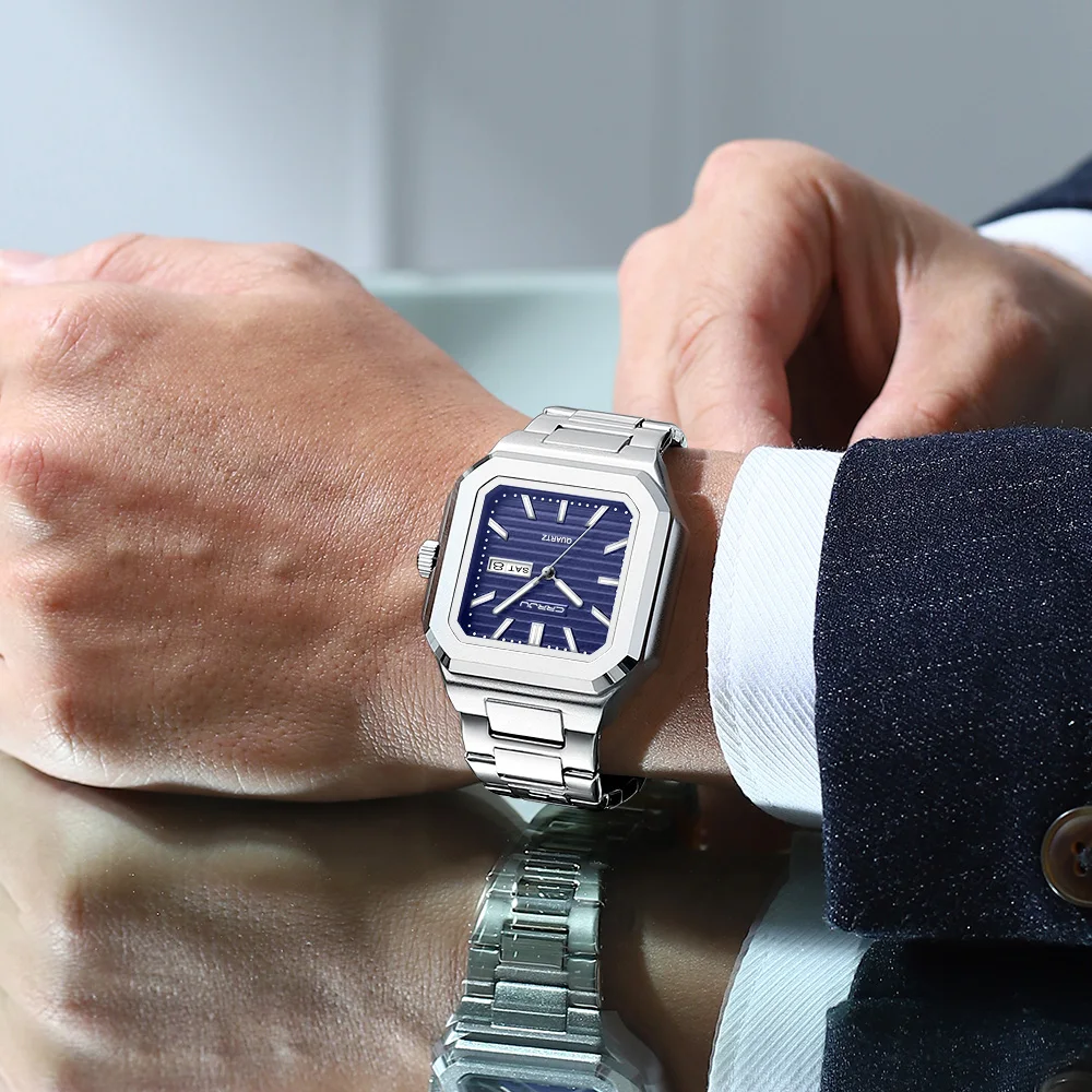 CRRJU Men Watch Fashion Casual Quartz Unique Dial Design with Dual Calendar Luminous Stainless Steel Strap Wristwatch 5038