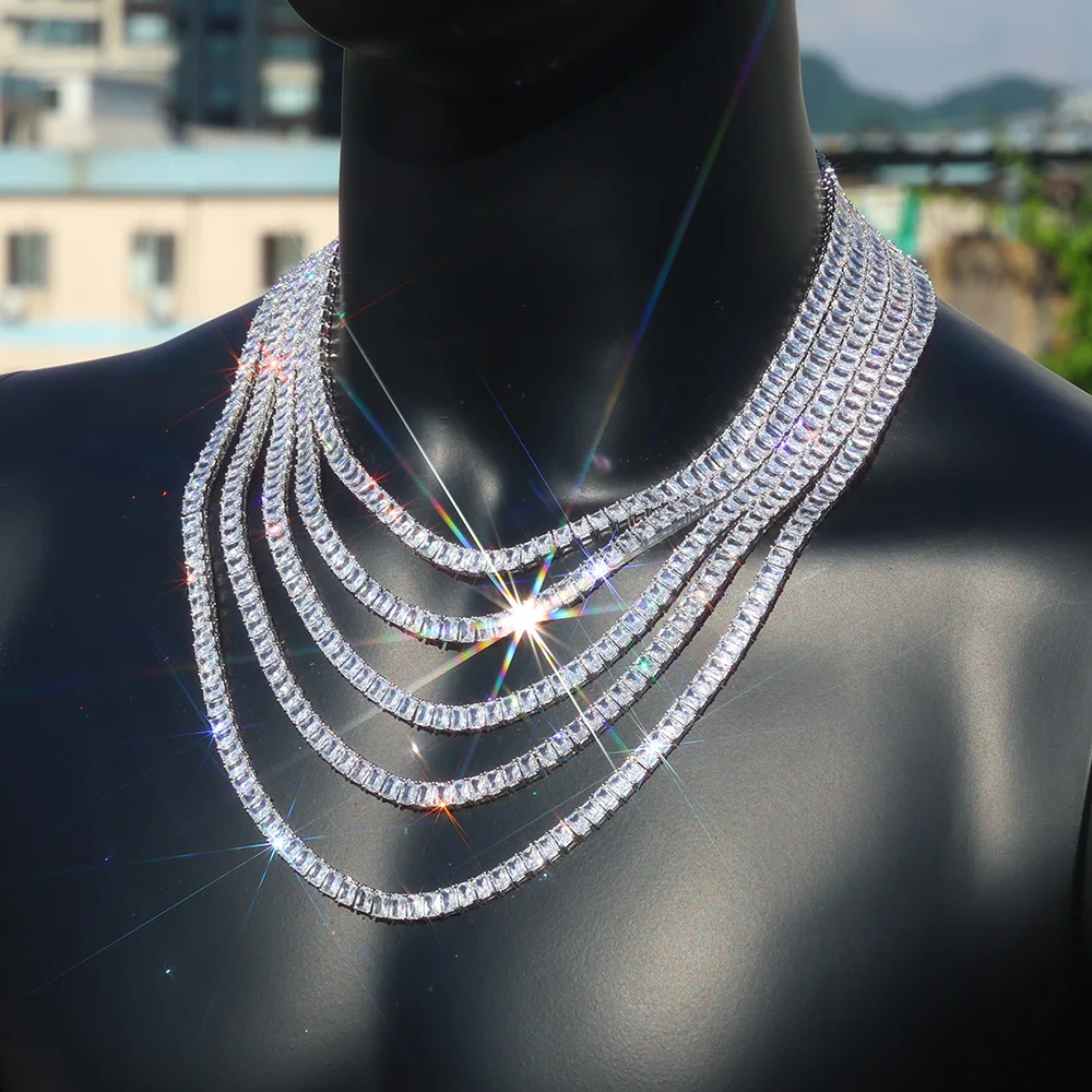 6mm Rectangular Zircon Bling Women Tennis Chain Full Iced Out Inlaid Sugar Tennis Necklace Hip Hop Jewelry Free Laser Logo
