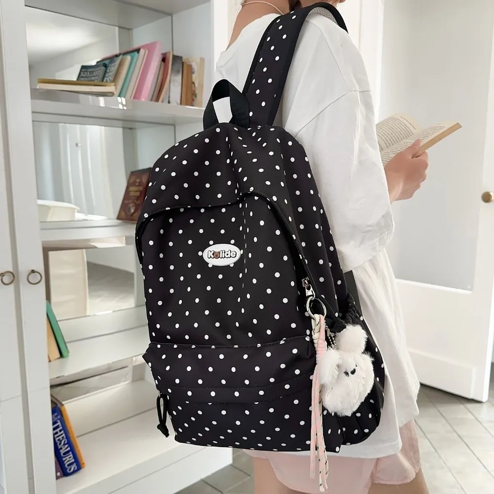 Fashion Nylon Student Backpack Lightweight Polka Dot Travel Rucksack Large Capacity Multi Pocket School Bag for Students Girls