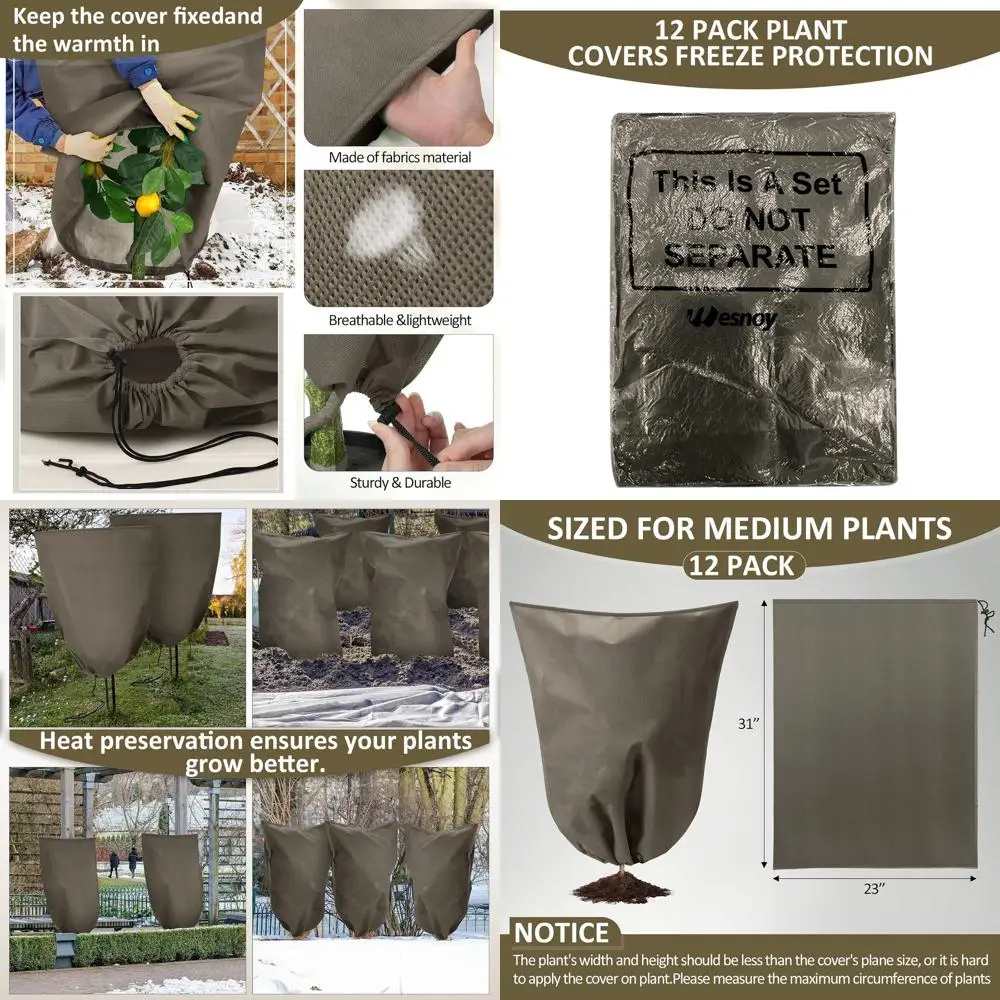 

Large Reusable Winter Plant Cover with Drawstring, 23.62x31.5in, Brown, for Frost Protection of Trees, Shrubs, and Fruit Plants