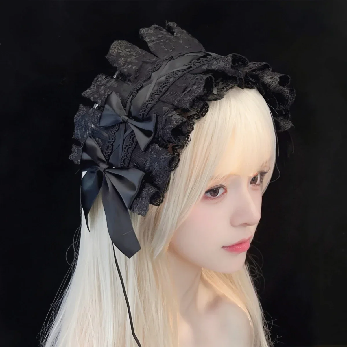 

2024 Japanese Lace Bow Ribbon Lolita Headdress Ears on The Head Headband Lolita Maid Anime Cosplay Hair Accessories