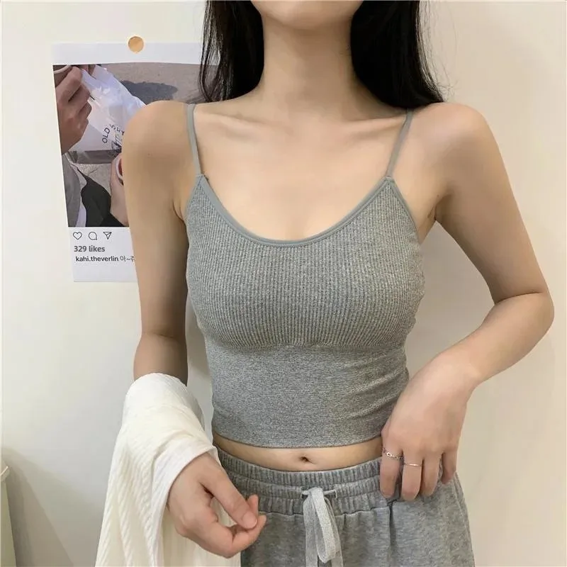 Live Broadcast Popular Sports Cropped Vest Navel Strapless Screw Thread Base Tank Beautiful Back Inner Outer Matching Bras