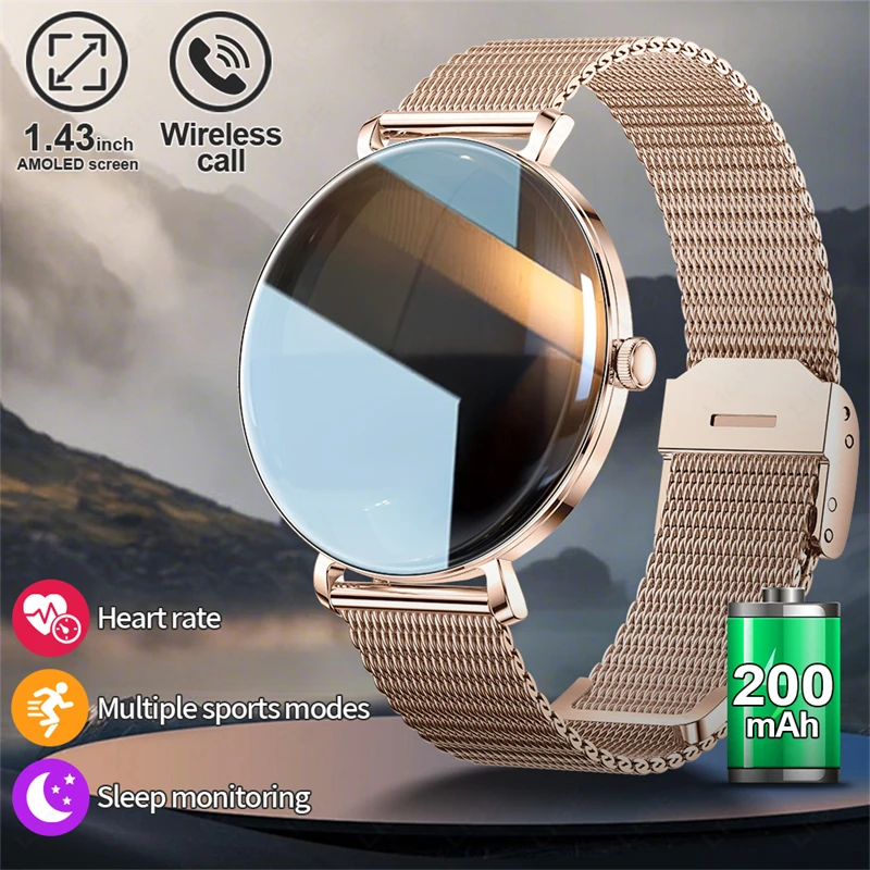 LIGE New Smart Watch Women 1.43 inch 466*466 AMOLED Screen IP68 Sports Waterproof Heart Rate Monitor Ladies Smartwatch Men Gift