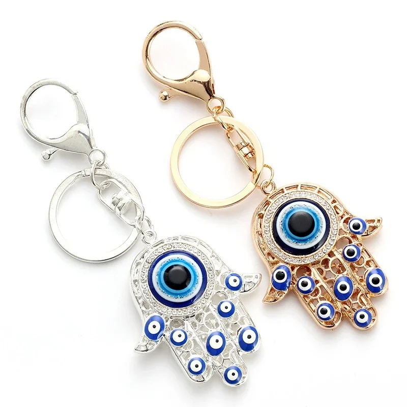 Fashion Fatima Hamsa Hand Keychains Turkish Big Blue Evil Eyes Key Ring Ethnic Style Bag Accessories for Home Decor Amulet Gift