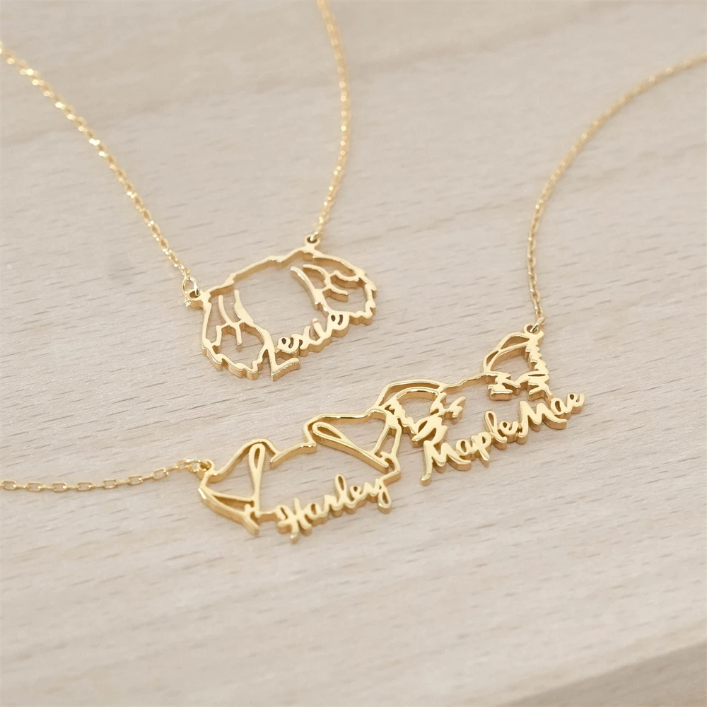 Multiple Dog Ear Personalized Name Necklace Custom Pet Jewelry Memorial Gift For Women Dog Head Stainless Steel Choker Necklaces