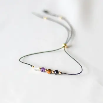 護身水晶手鍊 | 共感保護手鍊,內含粉晶、紫水晶、黑碧璽,可調式繩帶,療癒手鍊 8 最佳銷售 石英手鍊 - №8