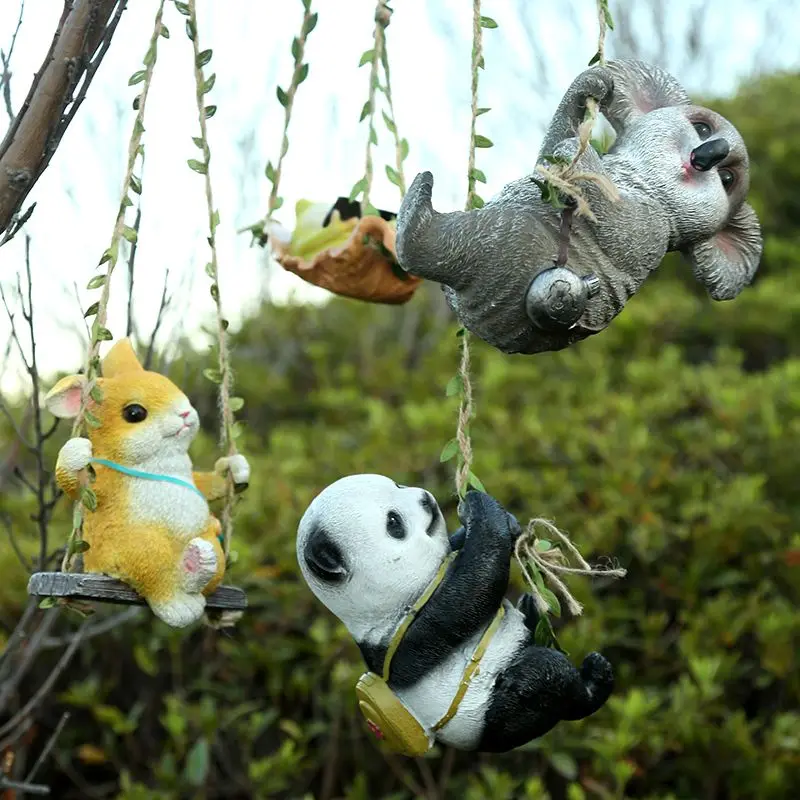 Hanging Climbing Rabbit Koala Frog Panda Squirrel Resin Decoration Outdoor Garden Statue Items Courtyard Balcony Sculpture Art