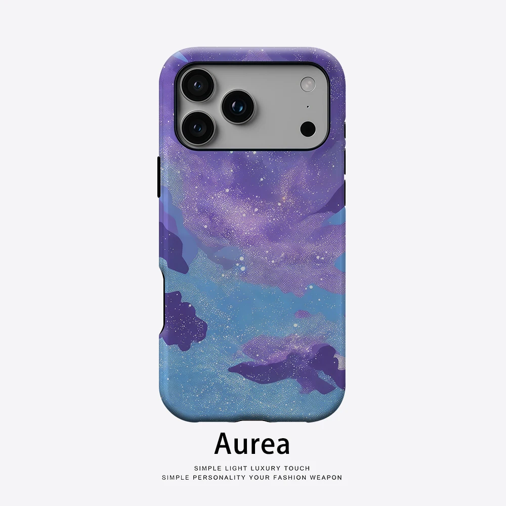 Aurea Case Matte Bumper für MagSafe Hülle für iPhone 17 16 15 14 Plus 13 Pro Max Stoßfeste Harte PC Lila Sternenhimmel Hülle