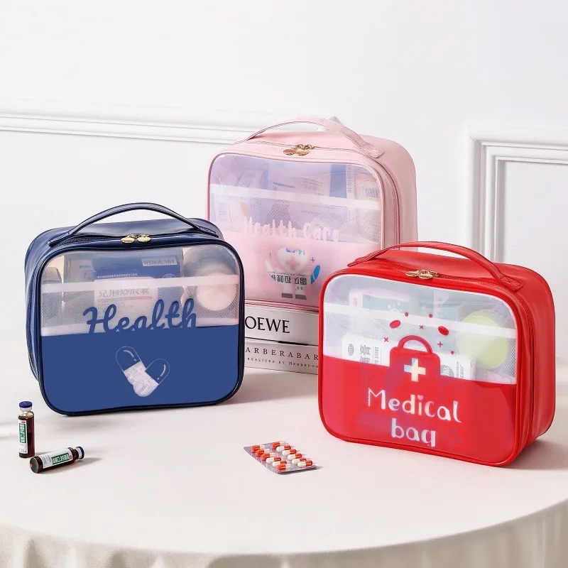 مجموعة أدوية شفافة مقاومة للماء ، مجموعة الإسعافات الأولية المحمولة للسفر ، حقيبة تخزين الأدوية المنزلية ، سعة كبيرة