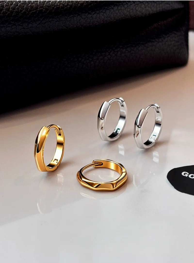 Delicate Small Geometric Polygon Plain Hoop Earrings for Women High Polish Minimalist Vintage Versatile Jewelry Gift