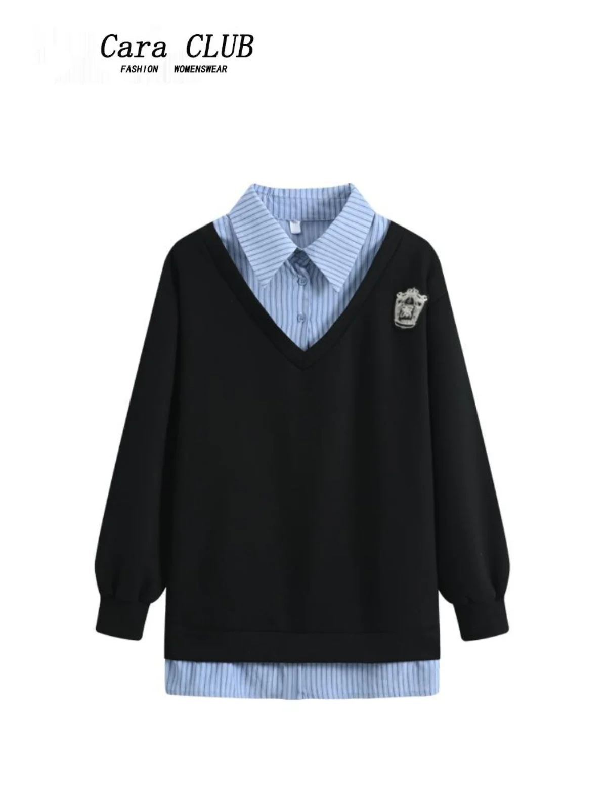 

plus Size Long Sve Knitted Sweater Women's Spring Fattened Sister Belly Cover Slimming Illusion Two-Piece Design Top