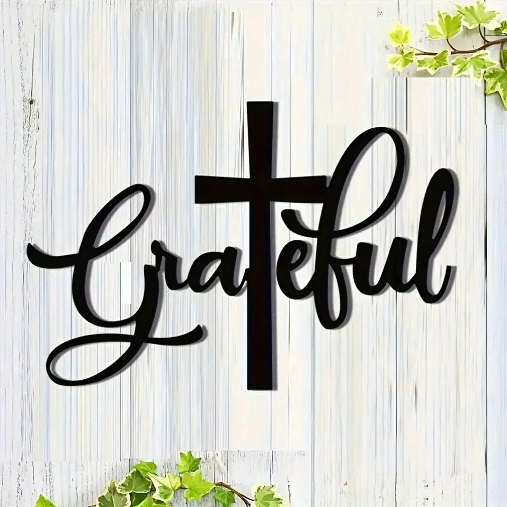 1PC Metal Cross Wall Art - 2D Flat Christian Religious Hanging Sign, Faith-Inspired Home Decor for Living Room