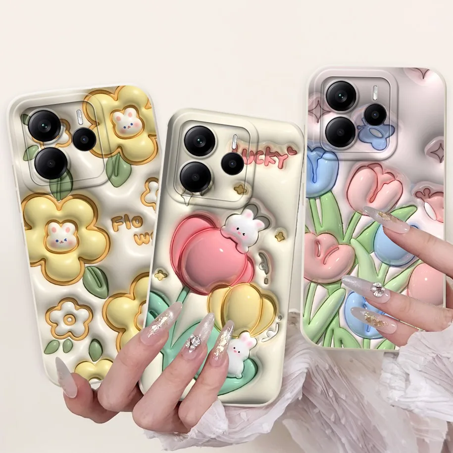 حافظة لهاتف Xiaomi Redmi Note 14 4G 2025 حافظة شعبية على شكل زهرة من السيليكون الناعم غطاء مقاوم للصدمات لهاتف Xiaomi Redmi Note14 4G من البولي يوريثان