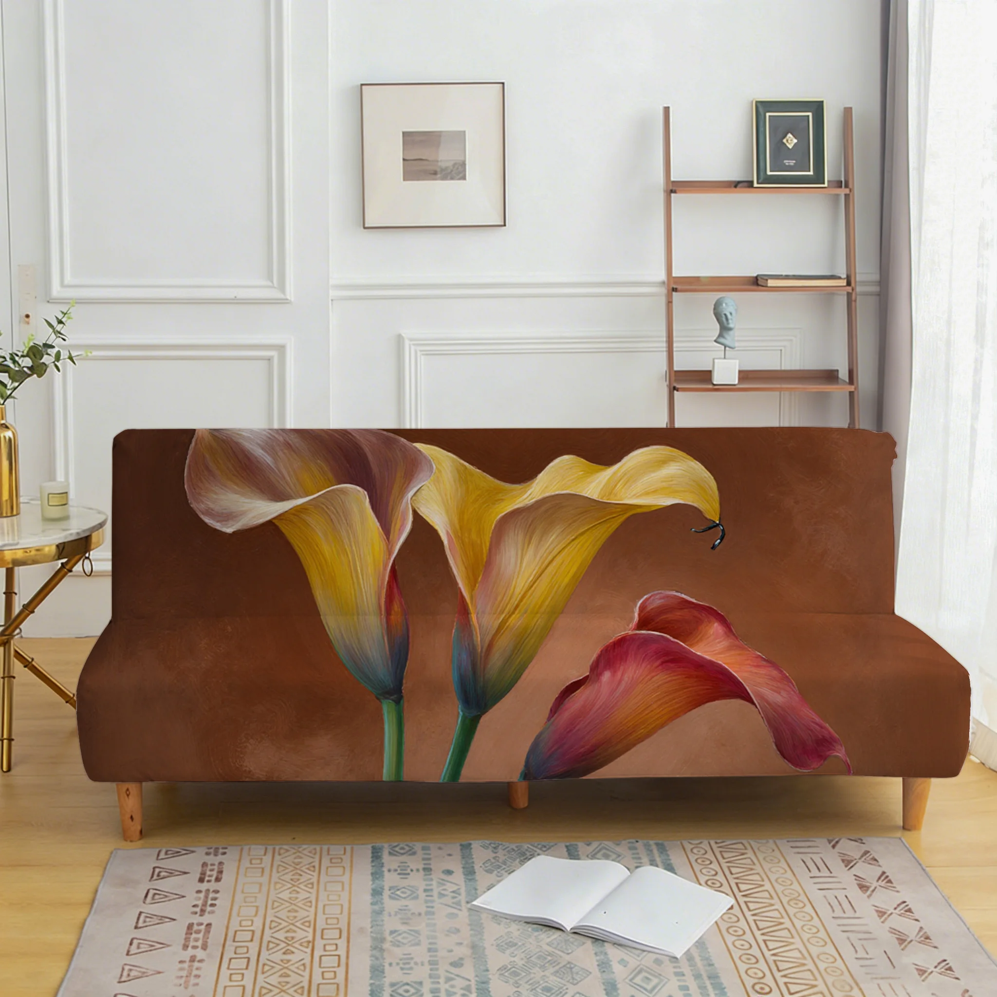 Calla lily elastic sofa bed cover, living room sofa bed cover, dustproof machine washable sofa bed cover