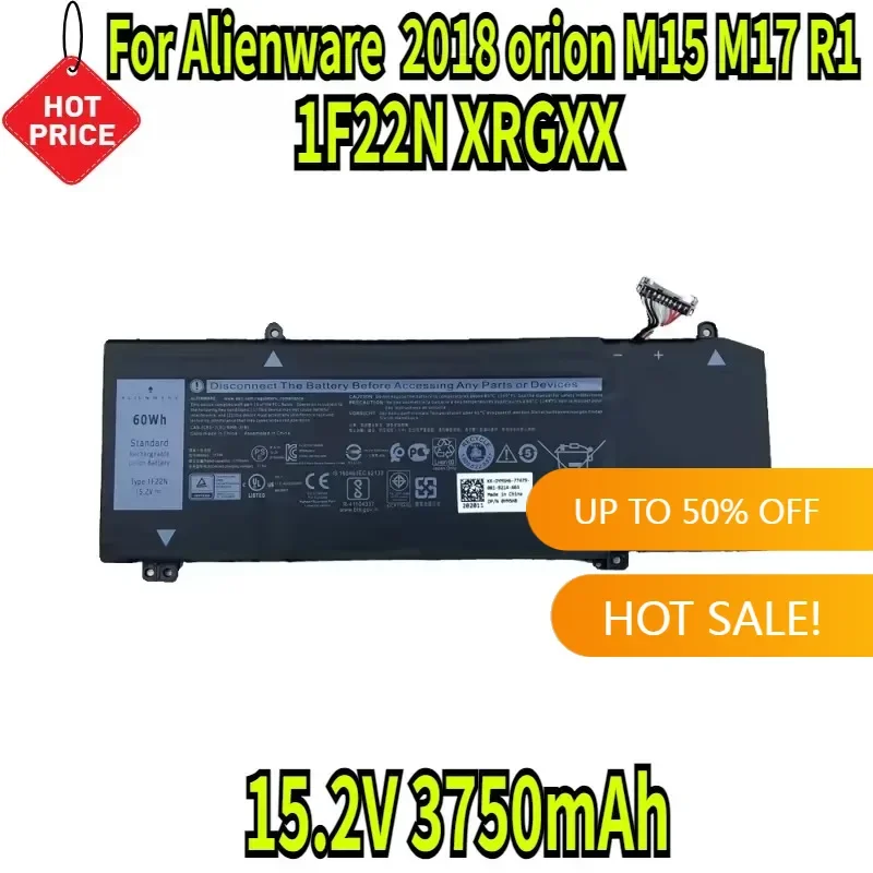 

15.2V 3750mAh 1F22N XRGXX Laptop Battery For Alienware 2018 orion M15 M17 R1 P82F P40E P79F P37E G5 5590 G7 7590 7790