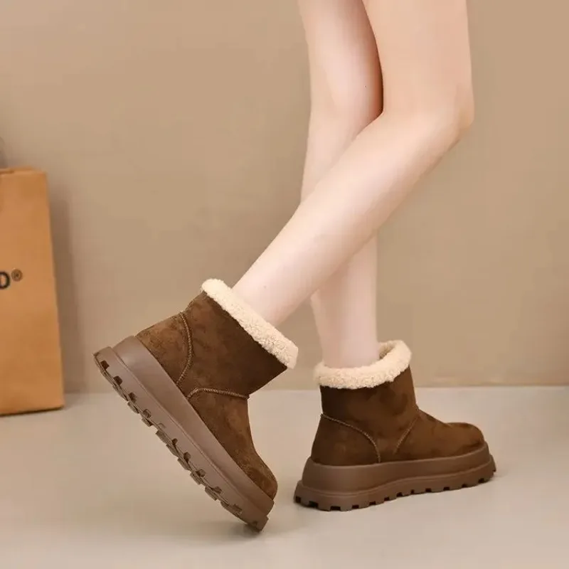 

Women's Cotton Shoes 2025 Winter New Fashion Non Slip Turned-over Edge Vintage Snow Boots Outdoor Thicken Plush Warm Short Boots