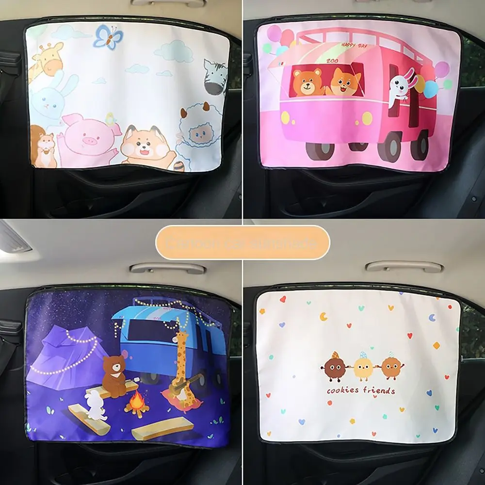 Embedded Rail Car Curtains Privacy Divider Heat Insulation Car Sunshades Love Bear Printed Car Insulated Sunscreens