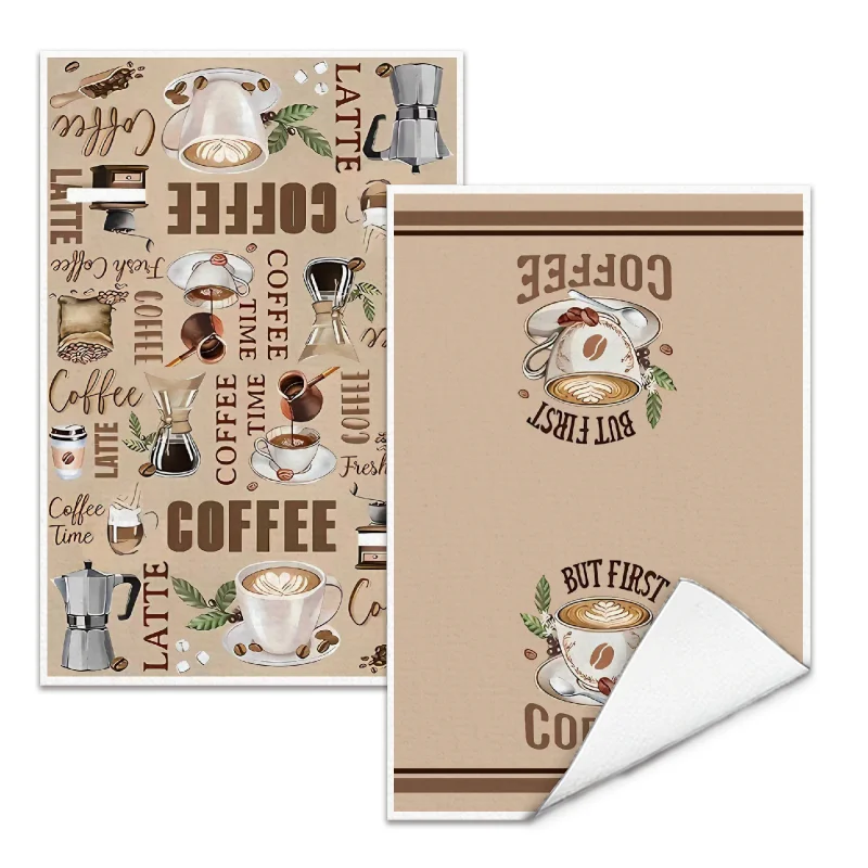 2Pcs, Lettered Coffee Latte Art Kitchen Towels, 40Cm*60Cm Towel Set, Super Absorbent Soft Cleaning Cloth, Cooking and Baking Tea Towel, Hand Towel, Cleaning Cloth, Dishcloth, Kitchen Decoration, Living Room Decoration, Kitchen Essentials, Home Essentials