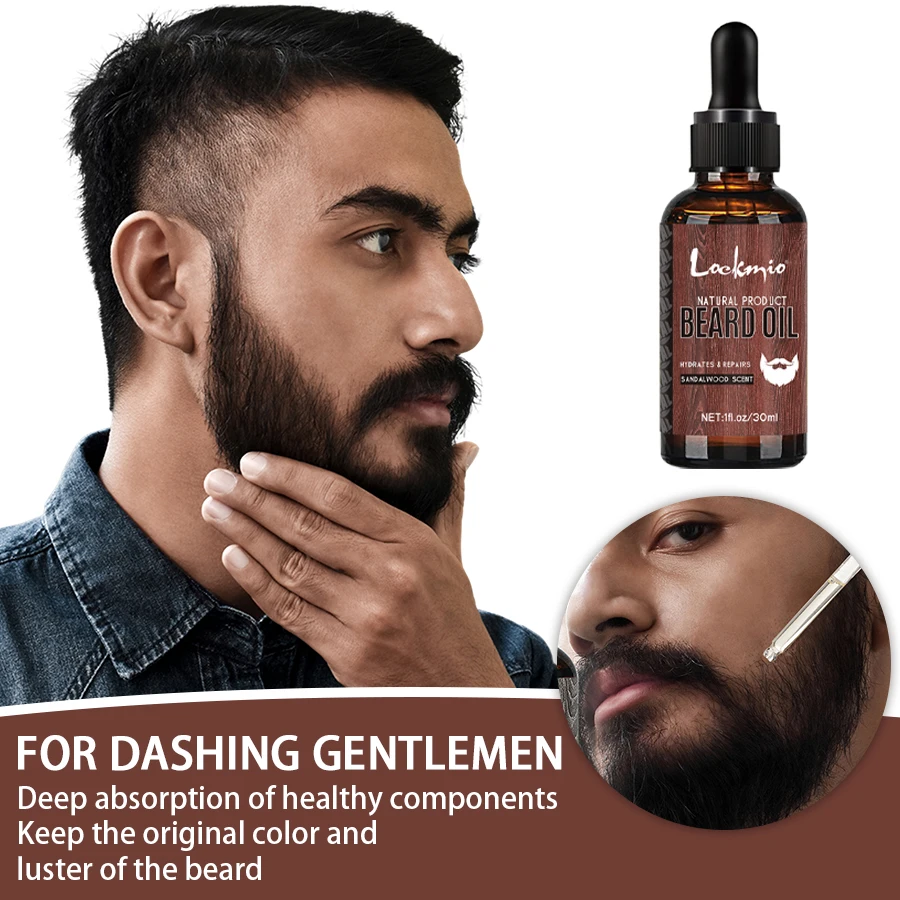 Natural Beard Growth Oil Sandalwood Scent Hydrates Repairs Skin Roots Fuller Thicker Styling Beard Care for Men