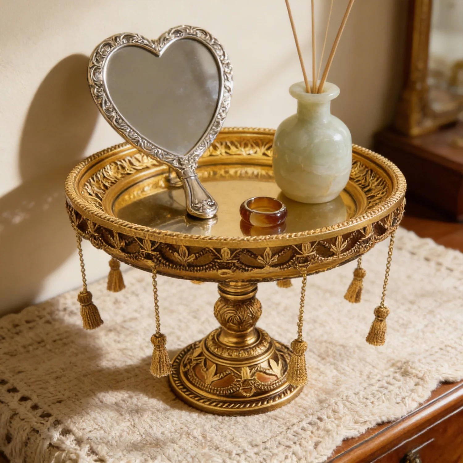 HYS retro court style Nordic mirror tray ornament light luxury literary and artistic photo nostalgic props European style old