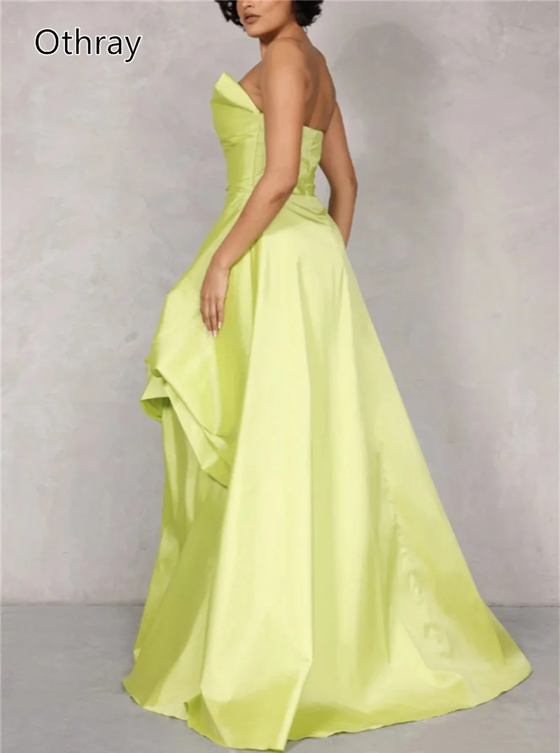 Othray Fashion Satin Evening Dresses 3D Rose Women Formal Long Prom Gowns Hi Low Green Wedding Party De Soirée 2025