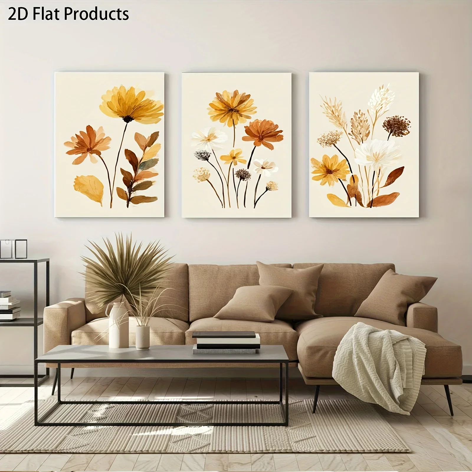 Frameless 3pcs Canvas Painting 2D Flat, 2D Flat, 2D Plane, High-Quality Printing of 3pcs, Abstract Art, Minimalist Style, Warm-T