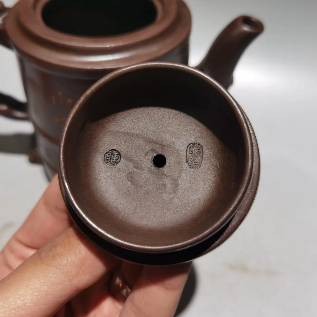 Purple Clay Pot Mud painting scenery Engraved pattern Three legged pot Kettle Teapot Pot Tea