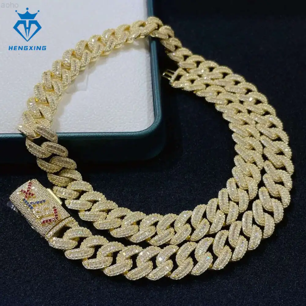 Selling 925 Sterling Silver Hip Hop Gold Plated Cuban Chain 18mm Moissanite Miami Cuban Link Chain