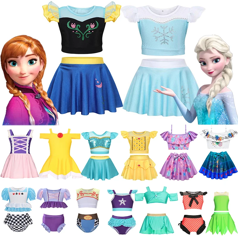 2024 Summer 2-10 Years Girls Swimsuit Two Piece Swimsuit Disney Princess Style Swimwear For Children Summer Bikini Bathing Suit