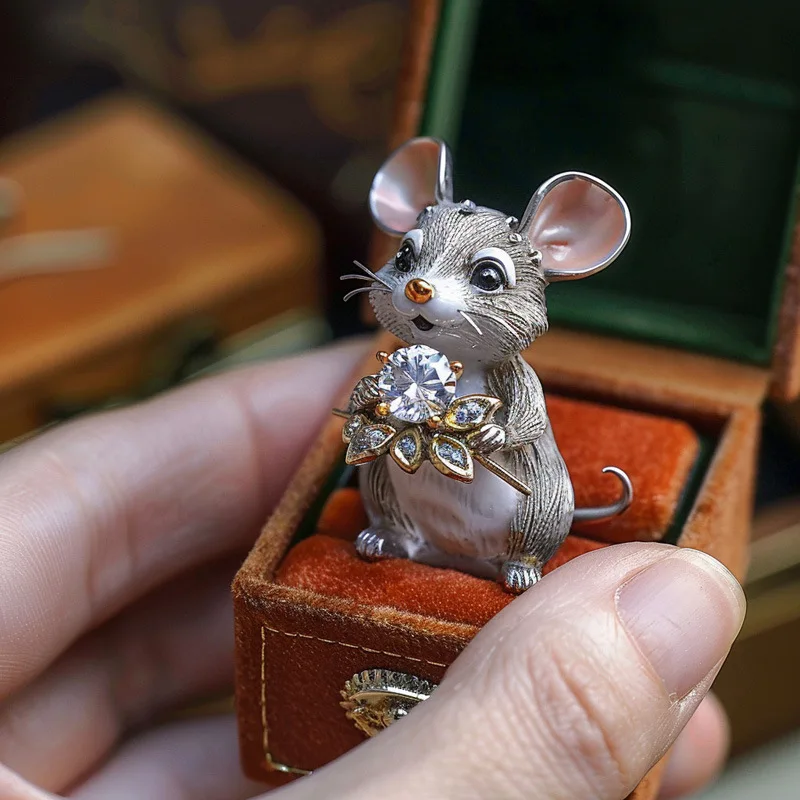 

XZ Lucky Mouse Collection Art Jewelry, Retro Cute Mini Zodiac, Brooch