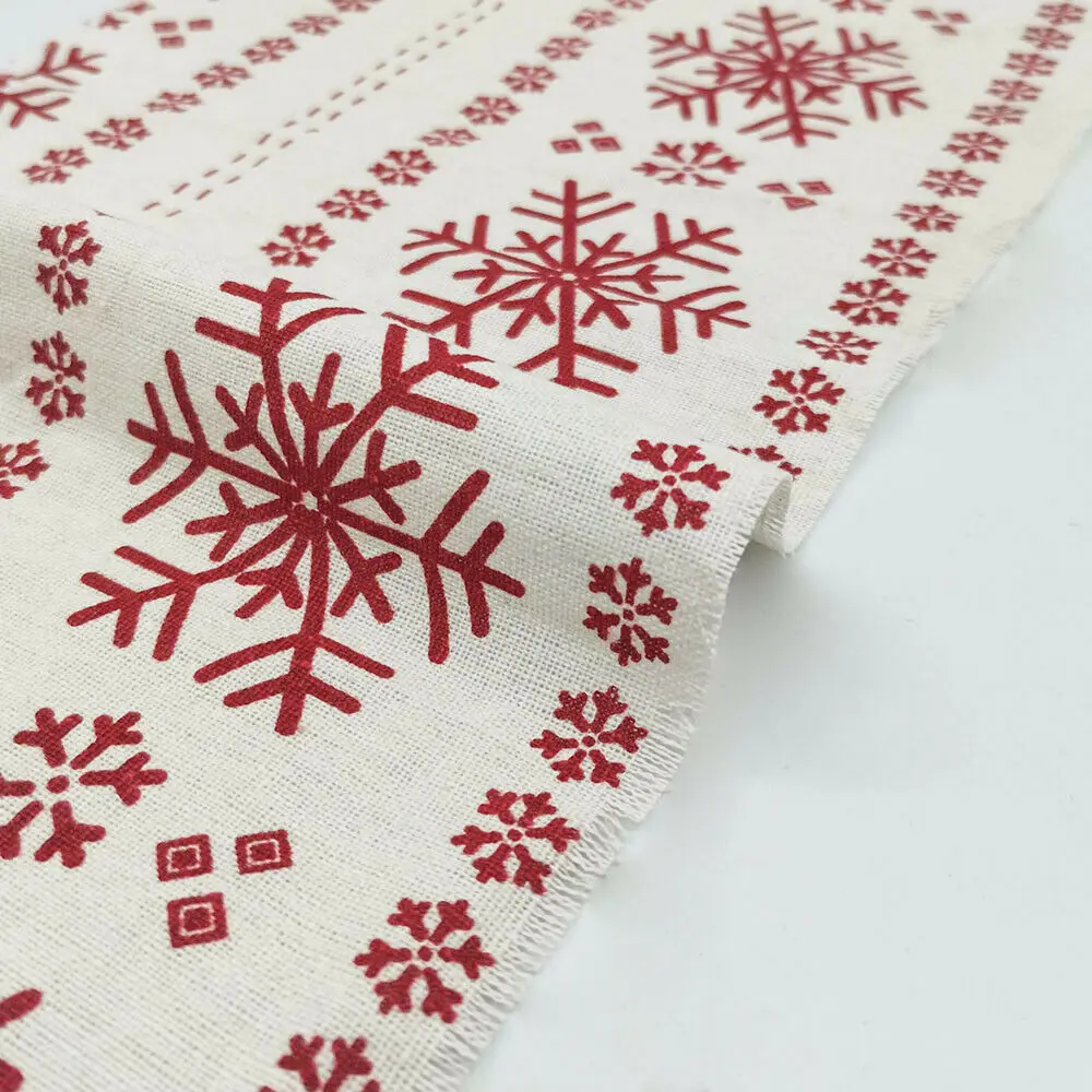 45x145CM Linen Cotton Elk Snowflake Christmas Tree Bell Printed Fabric Needlework Handmade Textile Crafts DIY Decor Material