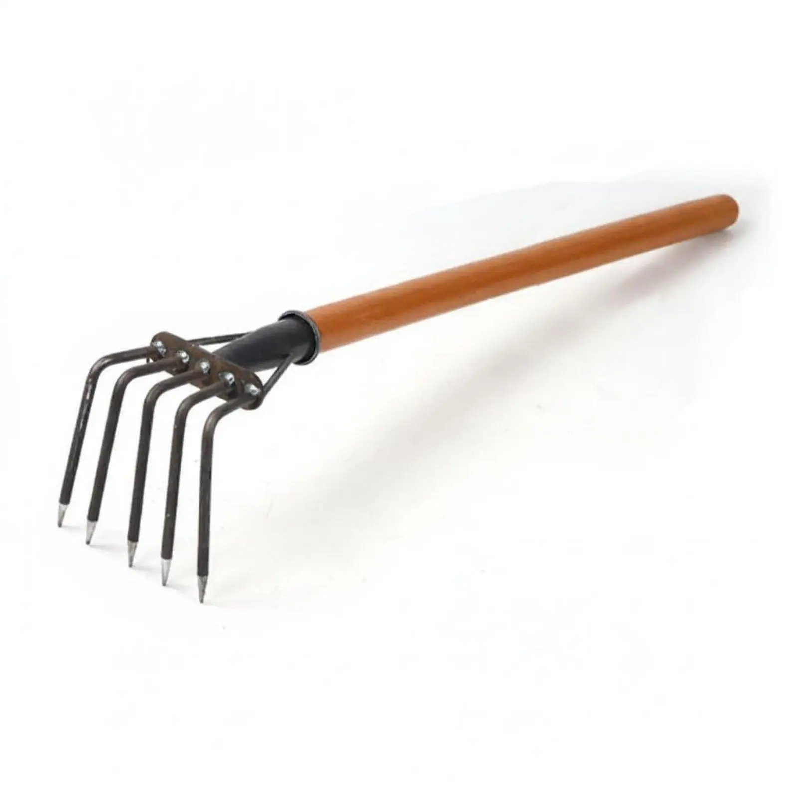 Ergonomic Wood Handle Steel Rake for Clamming Weeding and Loosening Compacted Soil